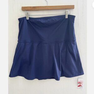 LANDS END Navy Tummy Control Swim Skirt Chlorine Resistant High Waist 16W NEW
